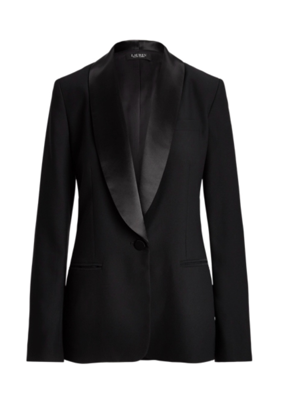Ralph Lauren Black Satin Lapel Single-Button Blazer